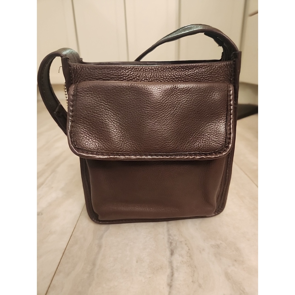 Fossil 75082 Pebbled Brown Leather Crossbody Bag Key Charm Purse Vintage Boho